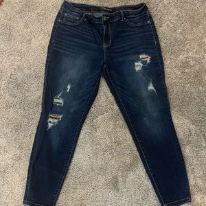 Maurices XL Jeggings with plaid patches.